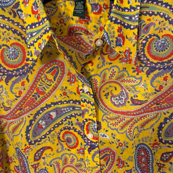 Lauren Ralph Lauren Paisley Top Sz M/P Button Up Shirt 3/4 Sleeve Yellow multi - Picture 5 of 10